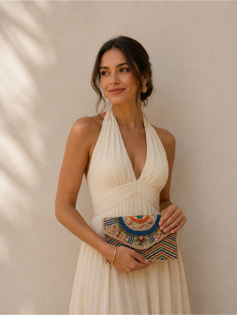 David Jeffery Beaded Clutch Crossbody Bag Boho Embellished Chain Strap wedding